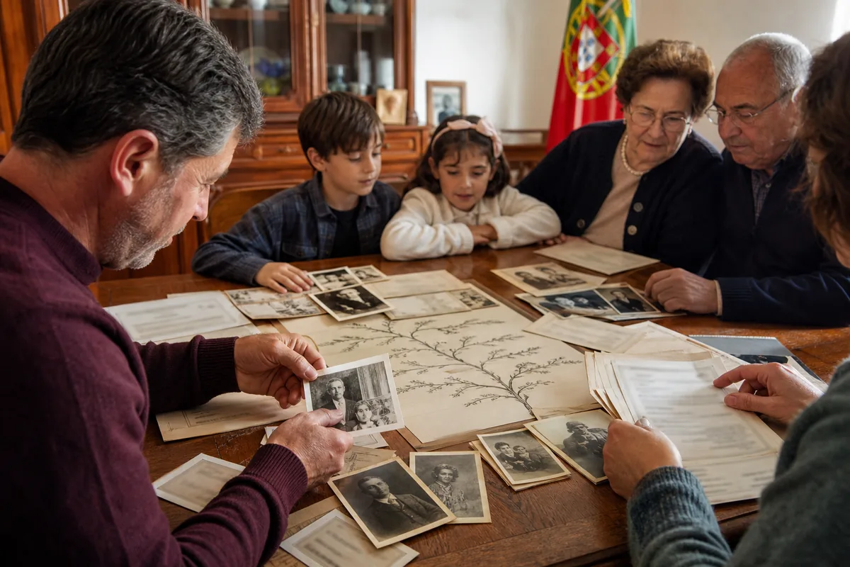 Árvore genealógica e certidões organizadas por gerações