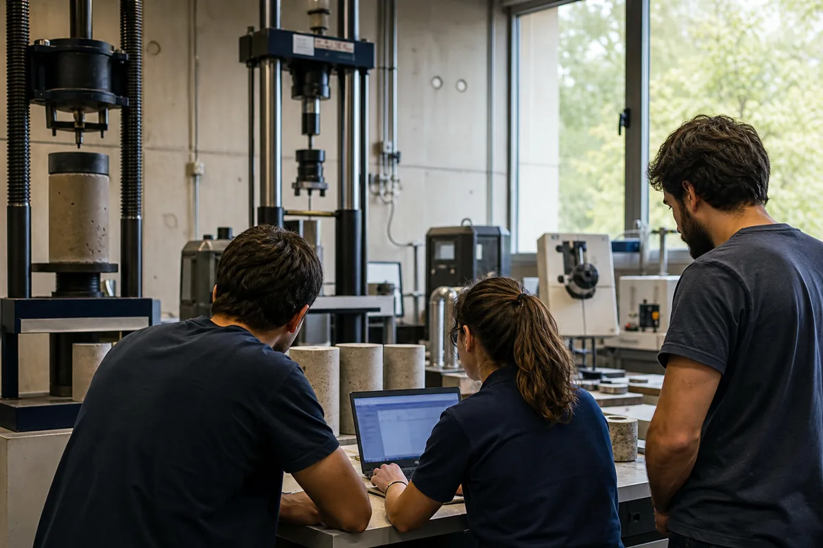 Equipa de engenheiros reunida num escritório de engenharia