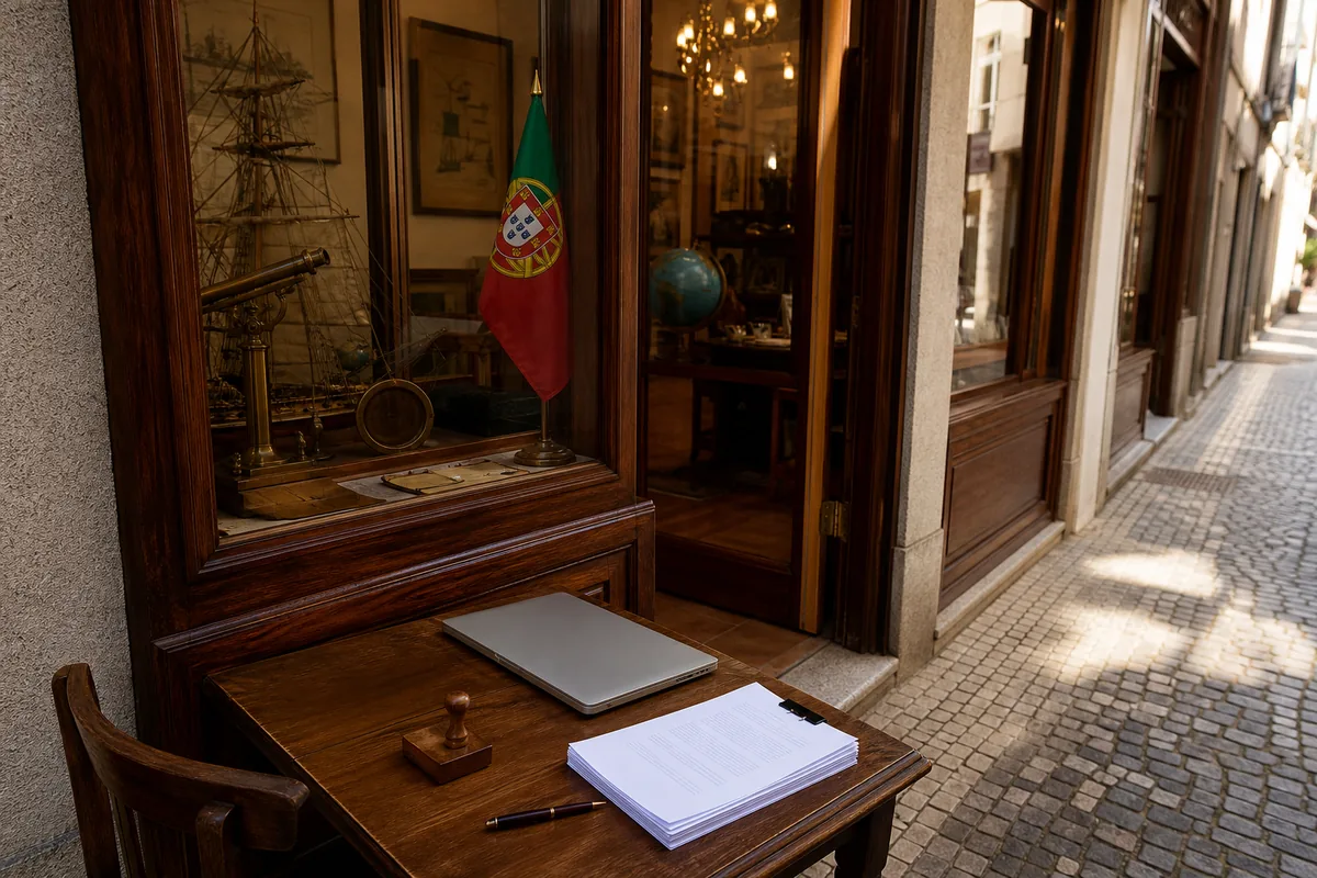 Contrato de sociedade impresso sobre uma secretária, para a empresa do visto D2