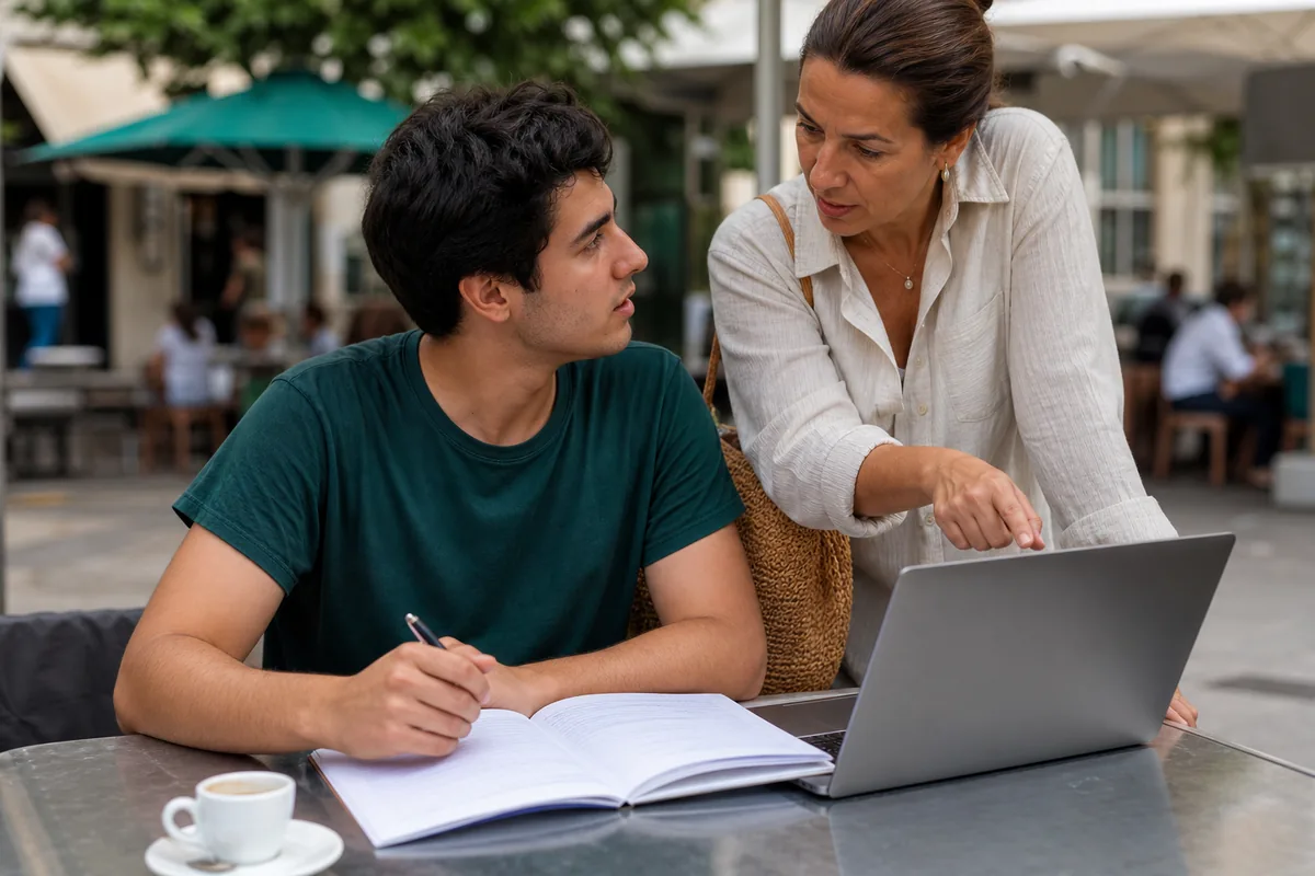 Estudante e a mãe a ver a candidatura a uma universidade portuguesa com a nota do ENEM