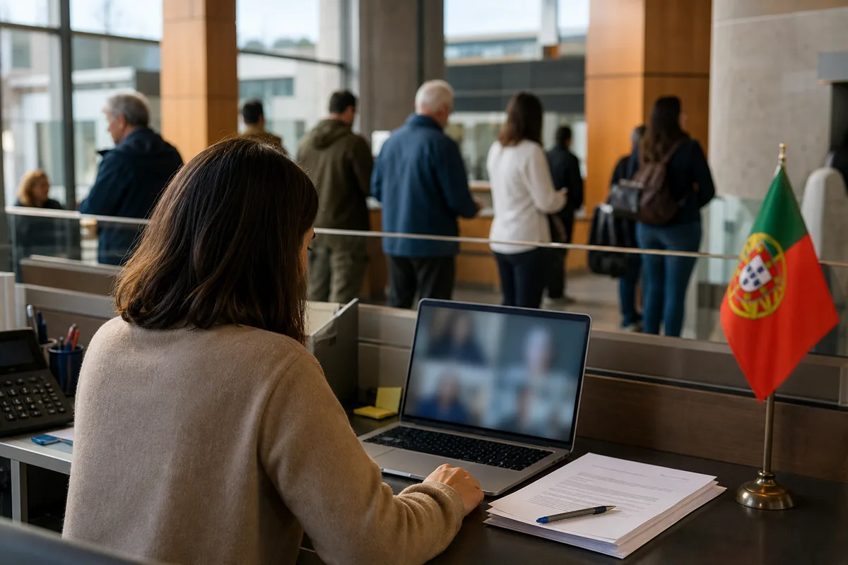 Empresário em Portugal em reunião à distância com a empresa no Brasil