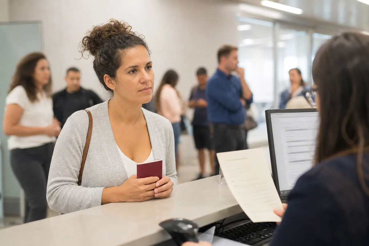Viajante com passaporte italiano no controlo de fronteira em Portugal