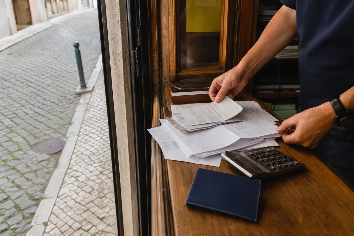 Documentos e calculadora sobre a mesa para o orçamento do visto D3