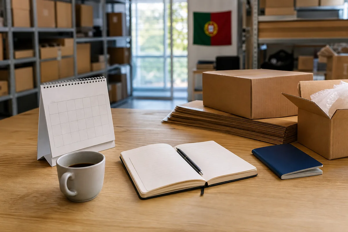 Calendário e passaporte sobre uma mesa, para planejar os prazos do visto D2