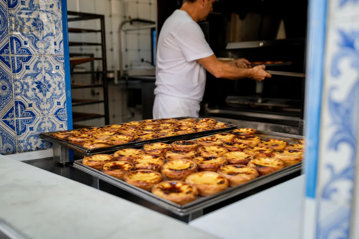 Pastéis de nata numa pastelaria portuguesa