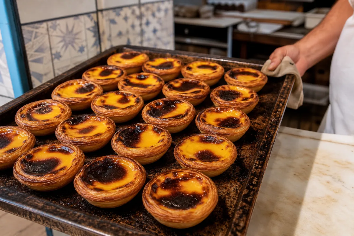 Pastéis de nata numa pastelaria portuguesa