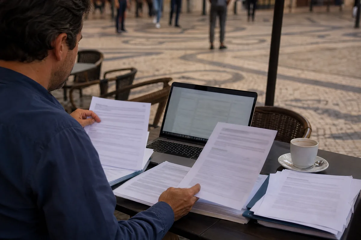 Profissional organizando declarações de empregadores e certificados