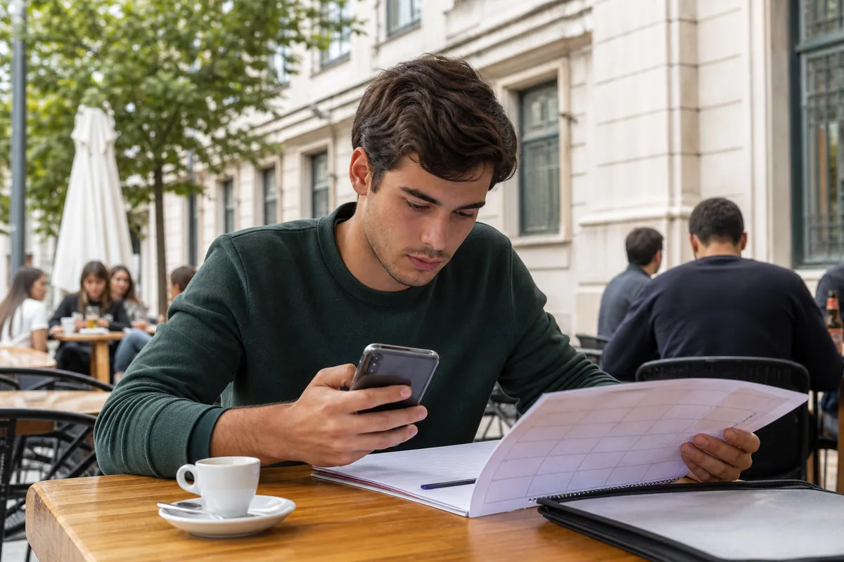 Estudante a comparar datas do curso para escolher o tipo de visto