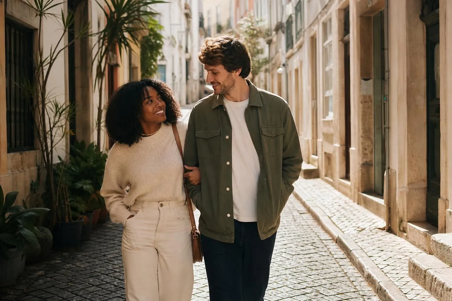 Casal estrangeiro passeia por Lisboa enquanto planeja a vida em comum