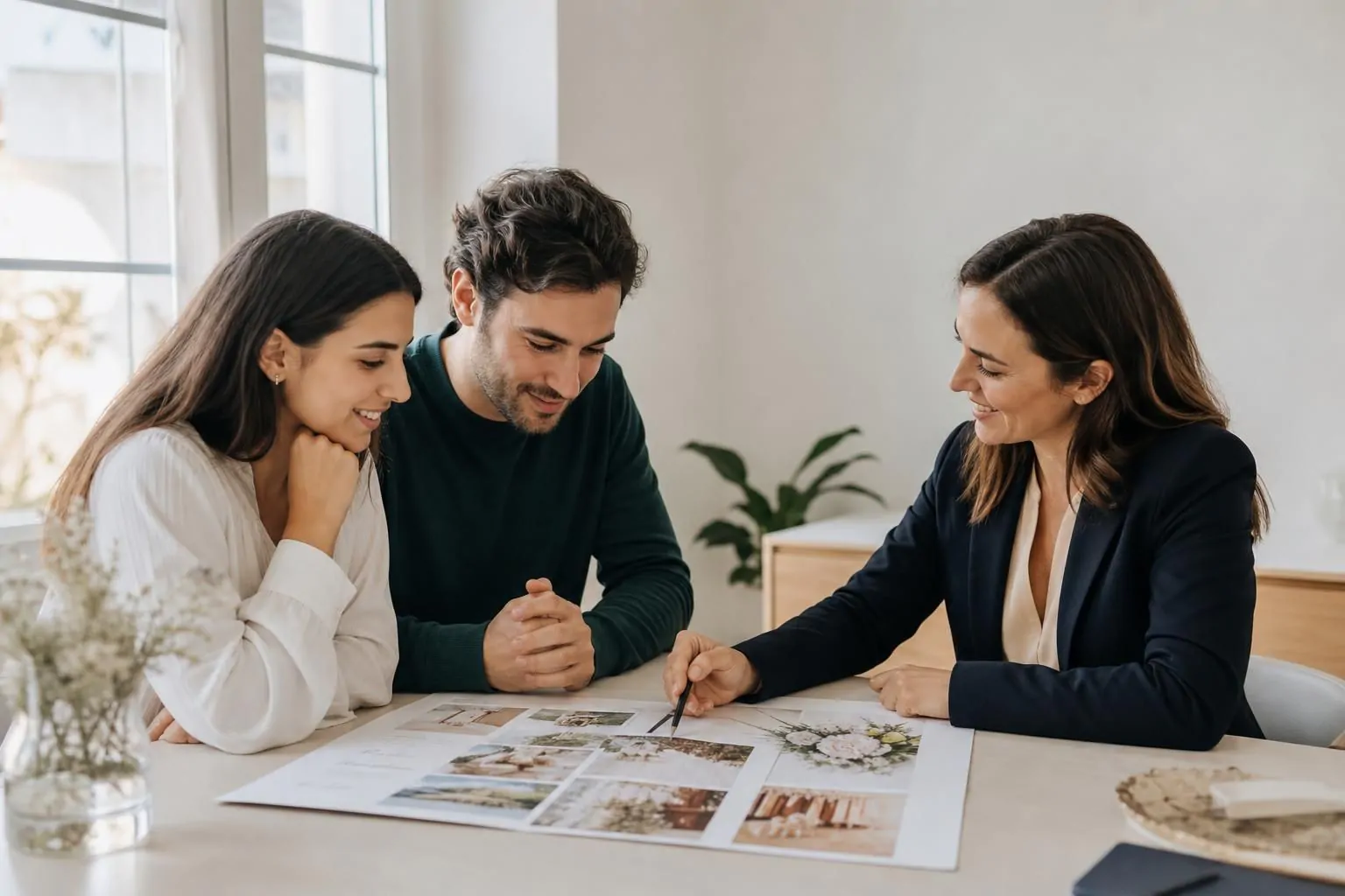 A lawyer discussing next steps with a couple planning to marry in Portugal