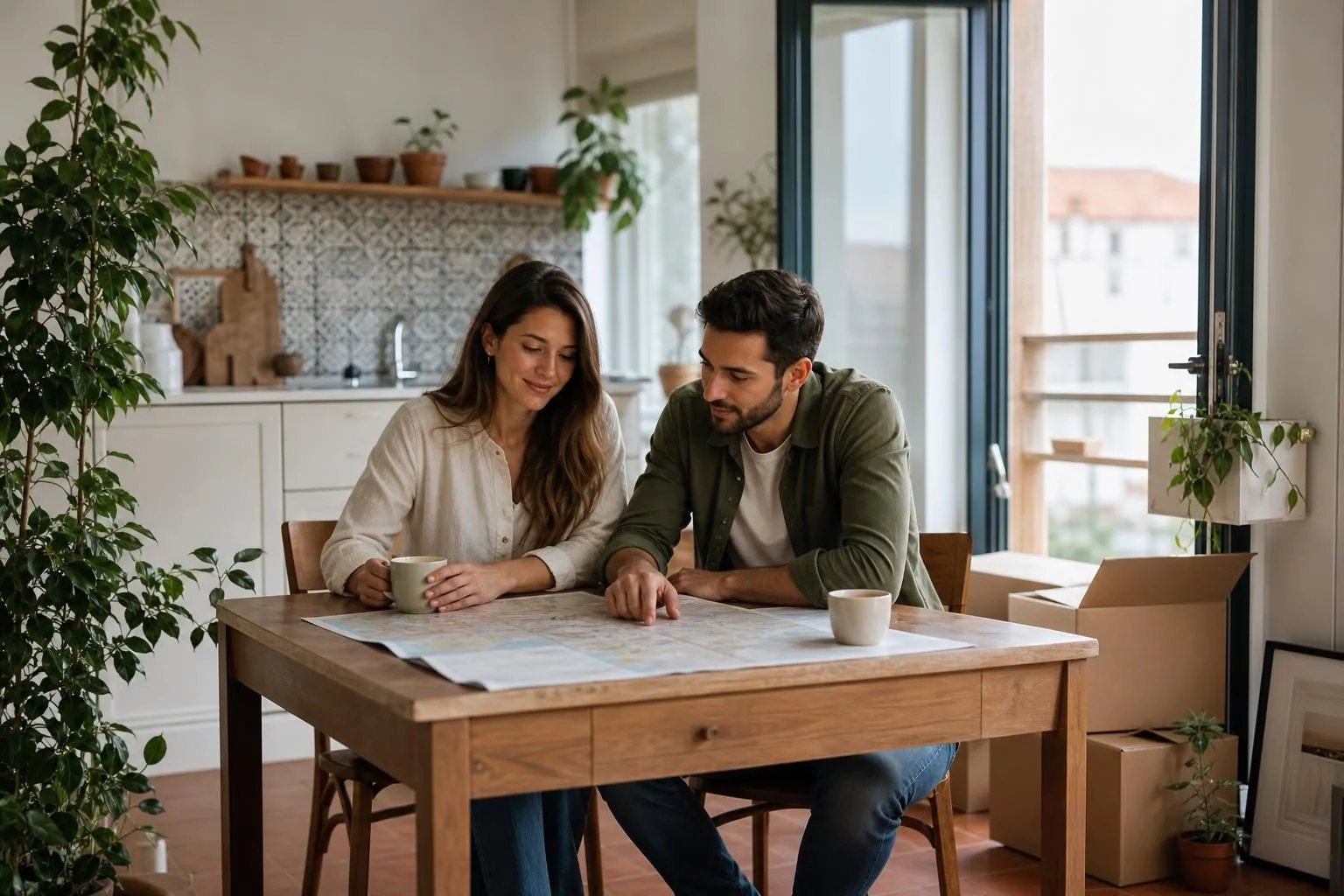 Casal conversando sobre residência em Portugal após o casamento