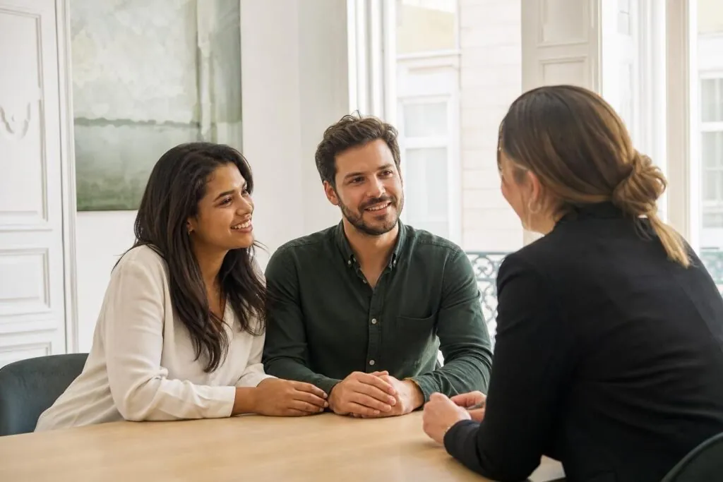 Casal planejando o casamento civil em Portugal com orientação jurídica