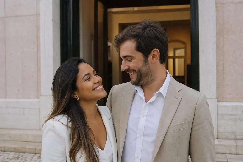 Casal de nacionalidades diferentes em Lisboa após o casamento